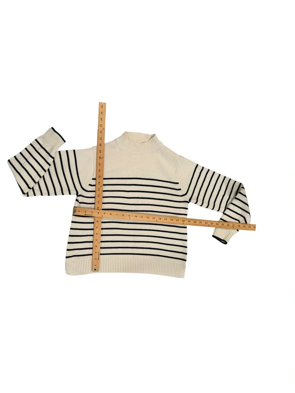Uniqlo Cream and Black Striped Turtleneck Sweater